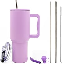 FloweryOcean 1200 ml Termobögre Fogantyúval és Szívószállal - Dupla Falú Rozsdamentes Acél Hőszigetelt Utazóbögre Meleg és Hideg Italokhoz,  1