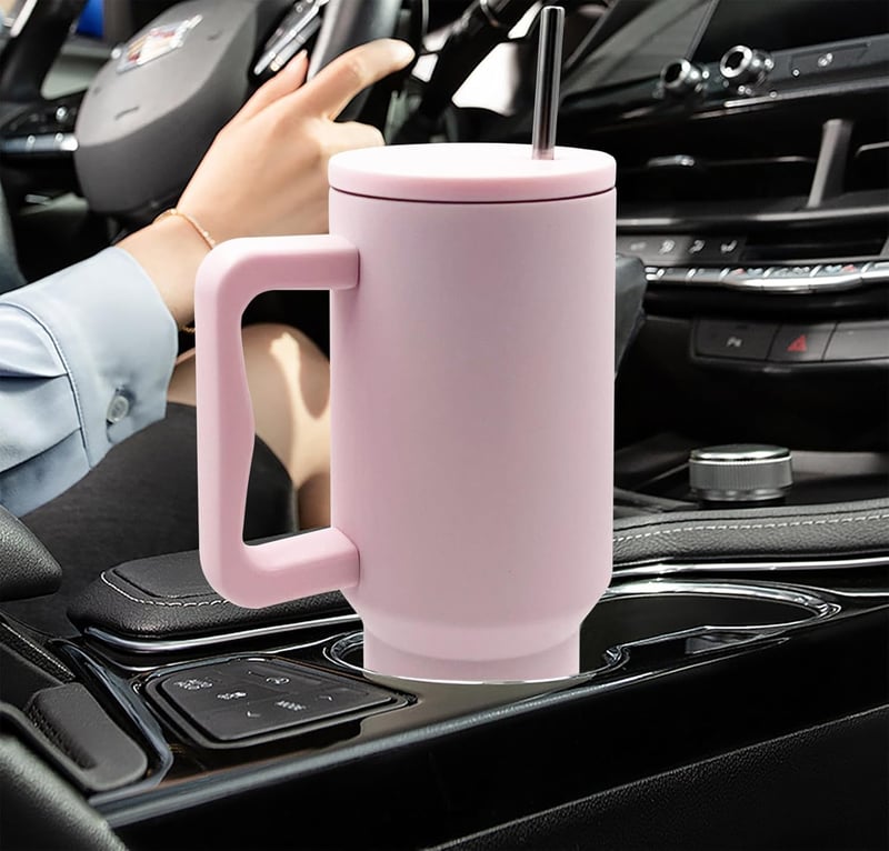 FloweryOcean 1200 ml Termobögre Fogantyúval és Szívószállal - Dupla Falú Rozsdamentes Acél Hőszigetelt Utazóbögre Meleg és Hideg Italokhoz, 