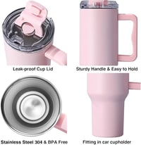 FloweryOcean 1200 ml Termosz Bögre Fogantyúval és Szívószállal - 100% Szivárgásmentes Dupla Falú Vákuumszigetelt Rozsdamentes Acél Pohár Mel 4