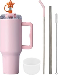 FloweryOcean 1200 ml Termosz Bögre Fogantyúval és Szívószállal - 100% Szivárgásmentes Dupla Falú Vákuumszigetelt Rozsdamentes Acél Pohár Mel 1