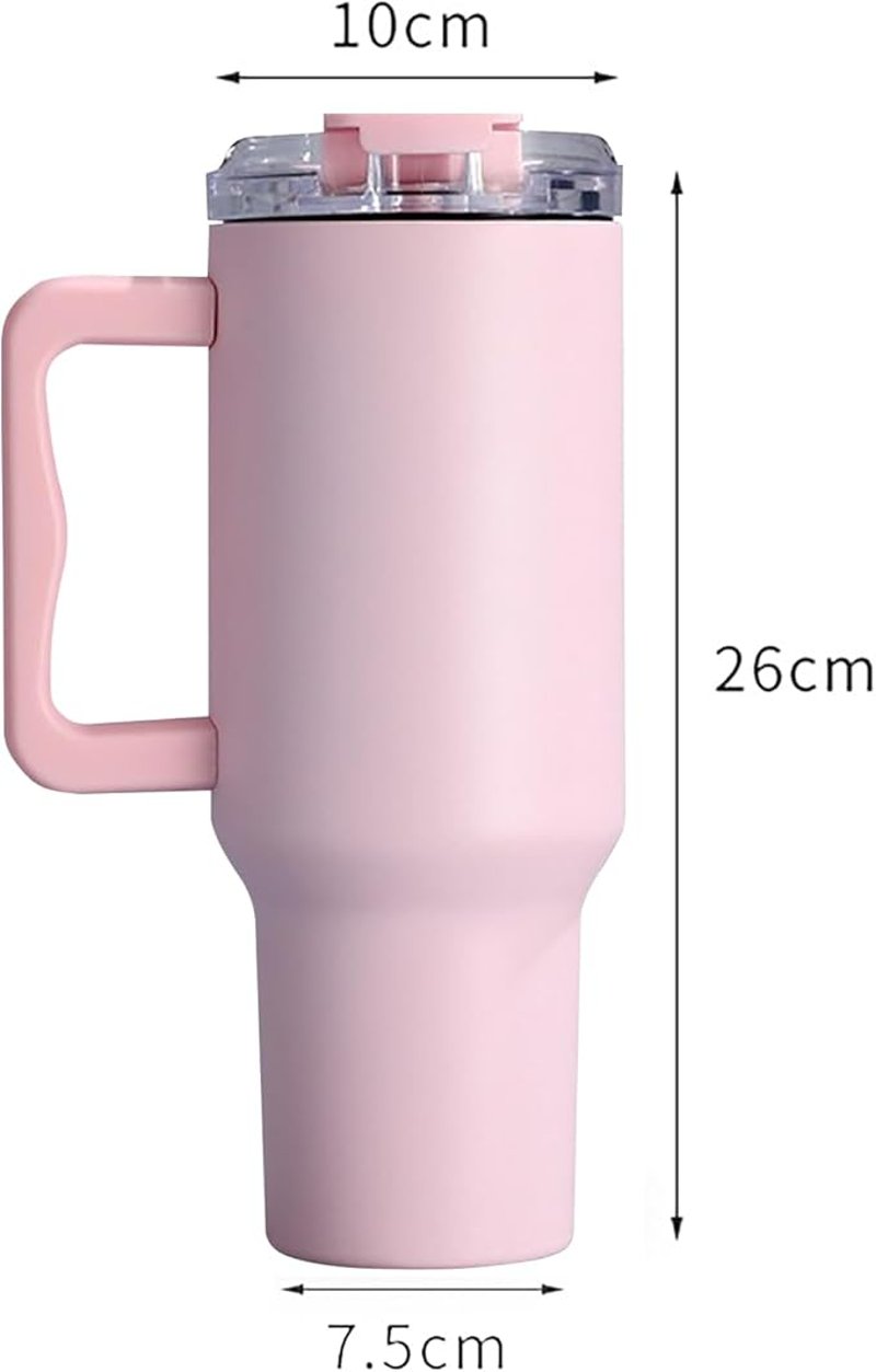 FloweryOcean 1200 ml Termosz Bögre Fogantyúval és Szívószállal - 100% Szivárgásmentes Dupla Falú Vákuumszigetelt Rozsdamentes Acél Pohár Mel