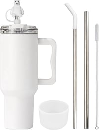 FloweryOcean 1200 ml Termosz Bögre Fogantyúval és Szívószállal - 100% Szivárgásmentes Dupla Falú Vákuumszigetelt Rozsdamentes Acél Pohár Mel 1