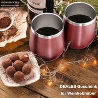FloweryOcean Rozsdamentes Acél Boros Pohár Szett - 2db 12oz Hőszigetelt Pohár Fedéllel, 5 Óra Meleg/10 Óra Hideg Italtartás, BPA-mentes, Kem 3