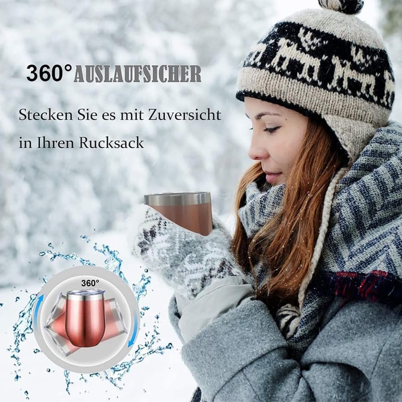 FloweryOcean Rozsdamentes Acél Boros Pohár Szett - 2db 12oz Hőszigetelt Pohár Fedéllel, 5 Óra Meleg/10 Óra Hideg Italtartás, BPA-mentes, Kem