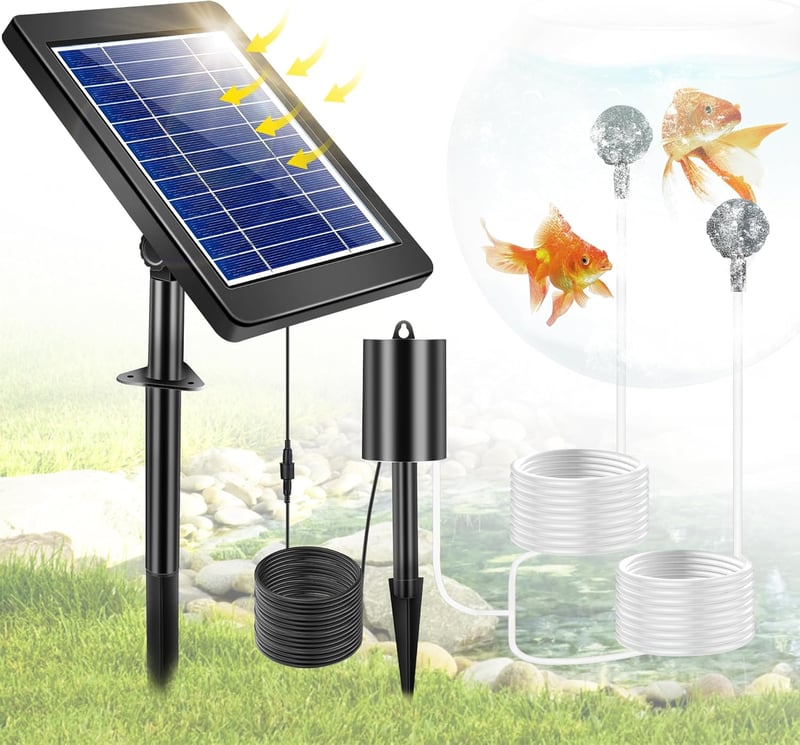 FLOWood Napelemes Tólevegőztető, 4W 3 Üzemmódú Oxigénpumpa 2200 mAh Akkumulátorral, 54l/h Légáramlás, Kerti Tavakhoz, Akváriumokhoz