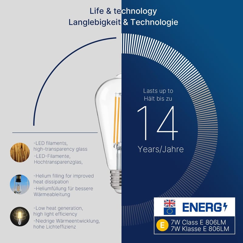 FLSNT E27 LED Vintage Izzó Mozgásérzékelős Automatikus 7W Meleg Fehér 2700K 2db