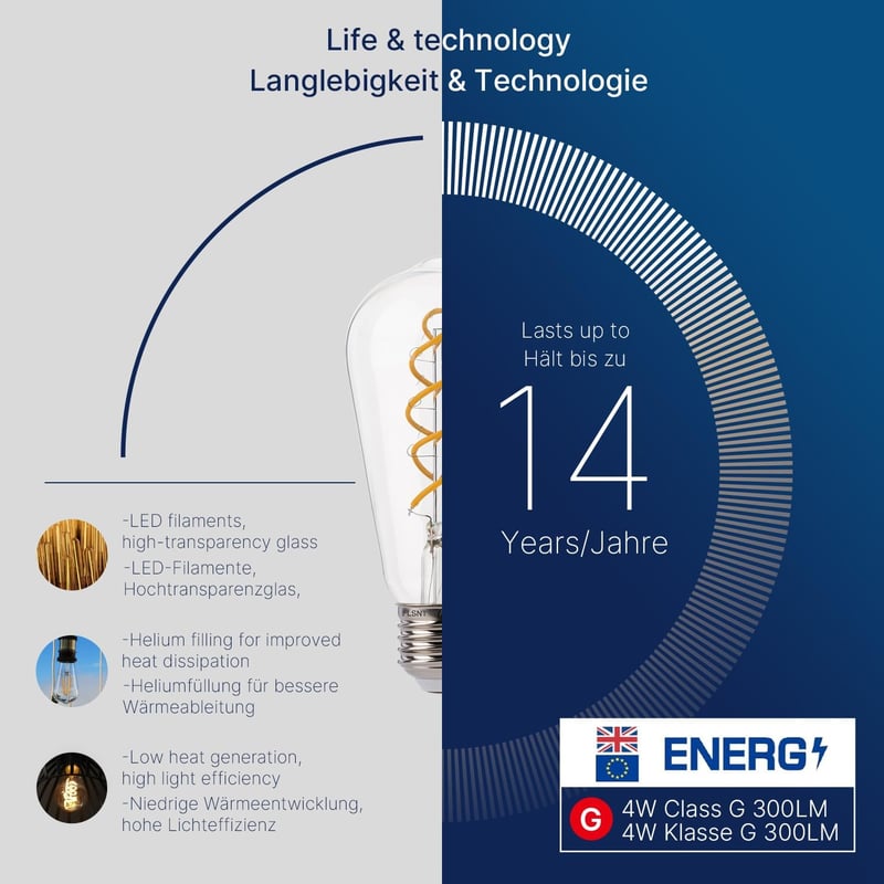 FLSNT Edison E27 LED izzó retro spirál filament 4W meleg fehér 4db