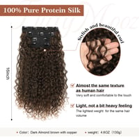 Flufymooz Clip-in predlžovanie vlasov 4 ks, 100% proteínové hodvábne vlákno, 40 cm kučeravé, prírodný vzhľad - tmavá mandľovo-hnedá s medeným odtieňom 2