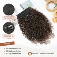 Flufymooz Clip-in predlžovanie vlasov 4 ks, 100% proteínové hodvábne vlákno, 40 cm kučeravé, prírodný vzhľad - tmavá mandľovo-hnedá s medeným odtieňom 3