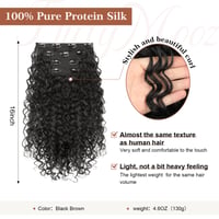 Flufymooz Clip-in predlžovanie vlasov, 4 ks, 100 % proteínové hodvábne kučeravé prírodné príčesky, 40 cm, pre ženy, čierno-hnedé 2