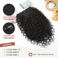Flufymooz Clip-in predlžovanie vlasov, 4 ks, 100 % proteínové hodvábne kučeravé prírodné príčesky, 40 cm, pre ženy, čierno-hnedé 4