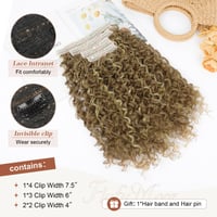 Flufymooz Clip-in predlžovanie vlasov, 4 ks, 100% proteínový hodváb, 50 cm, vlnité, ťavej hnedej farby s blond melírom, prirodzené vlasové príčesky pre ženy 4