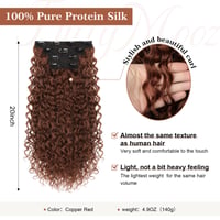 Flufymooz Clip-in predlžovanie vlasov 4 ks 100% proteínové hodvábne kučeravé nadpojené vlasy pre ženy 50 cm medená červená 2