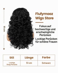 Kučeravá parochňa Flufymooz s ofinou pre ženy – 50 cm, prirodzená čierna, žiaruvzdorné syntetické vlnité vlasy na cosplay a na každodenné nosenie 2