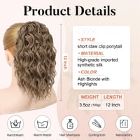Flufymooz predlžovací cop 31 cm, vlnitý kučeravý syntetický príčesok so štipcom, tmavá popolavá blond, pre ženy 3