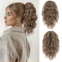 Flufymooz predlžovací cop 31 cm, vlnitý kučeravý syntetický príčesok so štipcom, tmavá popolavá blond, pre ženy 1