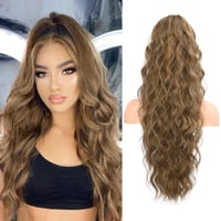 Flufymooz predlžovací cop 66 cm, kučeravý príčesok so sťahovacou šnúrkou pre ženy, tmavá popolavá blond s melírom 1