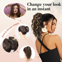 Flufymooz vlnitý kučeravý príčesok do chvosta so štipcom, 31 cm, zlatá blond s melírom, syntetický príčesok pre ženy 5