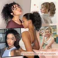 Flufymooz vlnitý kučeravý príčesok do chvosta so štipcom, 31 cm, zlatá blond s melírom, syntetický príčesok pre ženy 6