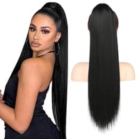 Flufymooz Ponytail predlžovanie vlasov, 66 cm dlhý rovný príčesok v štýle konského chvosta so sťahovacou šnúrkou, syntetický príčesok pre ženy, farba ebenovo čierna 1