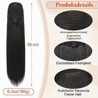 Flufymooz Ponytail predlžovanie vlasov, 66 cm dlhý rovný príčesok v štýle konského chvosta so sťahovacou šnúrkou, syntetický príčesok pre ženy, farba ebenovo čierna 3