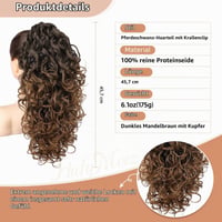 Flufymooz predlžovanie vlasov typu vrkoč so štipcom, 46 cm, vlnité, 100% proteínové hodvábne vlákno, tmavohnedý odtieň mandle s medeným nádychom, prirodzene vyzerajúce umelé vlasy pre ženy 3