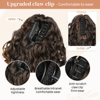 Flufymooz predlžovanie vlasov typu vrkoč so štipcom, 46 cm, vlnité, 100% proteínové hodvábne vlákno, tmavohnedý odtieň mandle s medeným nádychom, prirodzene vyzerajúce umelé vlasy pre ženy 4