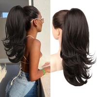 Flufymooz predlžovaný cop pre ženy, 50 cm, syntetický príčesok typu „ponytail“ so sťahovacou šnúrkou, prirodzený vzhľad, čierno-hnedý 1