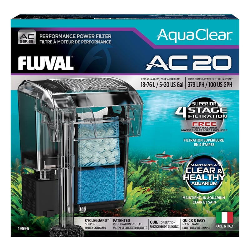 Závesný filter do akvária Fluval AquaClear AC20 – výkon 379 l/h, pre akvária s objemom 18 – 76 l