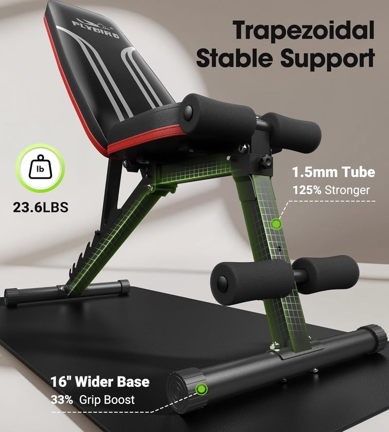 FLYBIRD Multifunkciós Edzőpad - 8 Pozíciós Háttámla, 3 Állítható Lábtartó, 317kg Terhelhetőség, Összecsukható Súlyzópad Otthoni Edzőteremhez