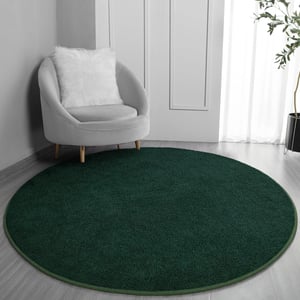 Covor rotund FlyDOIT pentru dormitor și sufragerie, 183x183 cm, verde închis, covor rotund gros din spumă cu memorie, moale, în stil minimalist modern