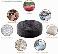 Husă pentru fotoliu puf gigant din blană artificială Flyhug pentru living, pentru adulți, rotundă, pluș moale, fără umplutură, fotoliu tip canapea leneșă, negru, 180 cm (6ft) 6