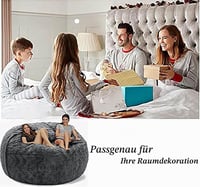 Husă pentru fotoliu puf gigant din blană artificială Flyhug pentru living, pentru adulți, rotundă, pluș moale, fără umplutură, fotoliu tip canapea leneșă, negru, 180 cm (6ft) 3