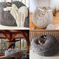Husă pentru fotoliu puf gigant din blană artificială Flyhug pentru living, pentru adulți, rotundă, pluș moale, fără umplutură, fotoliu tip canapea leneșă, negru, 180 cm (6ft) 7