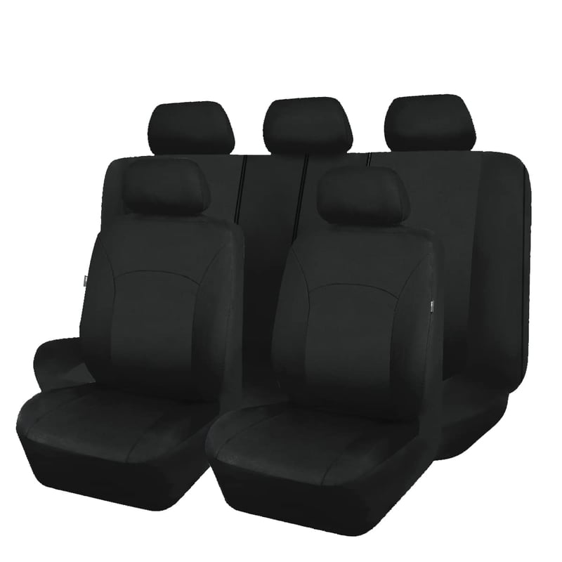 Set complet huse auto Flying Banner, compatibile cu airbag, banchetă spate divizată, universal pentru autoturisme, camioane, SUV-uri, negru
