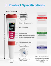 Flysocks 4 az 1-ben pH mérő, vízminőség teszter TDS/EC hőmérséklet LCD kijelzővel 8