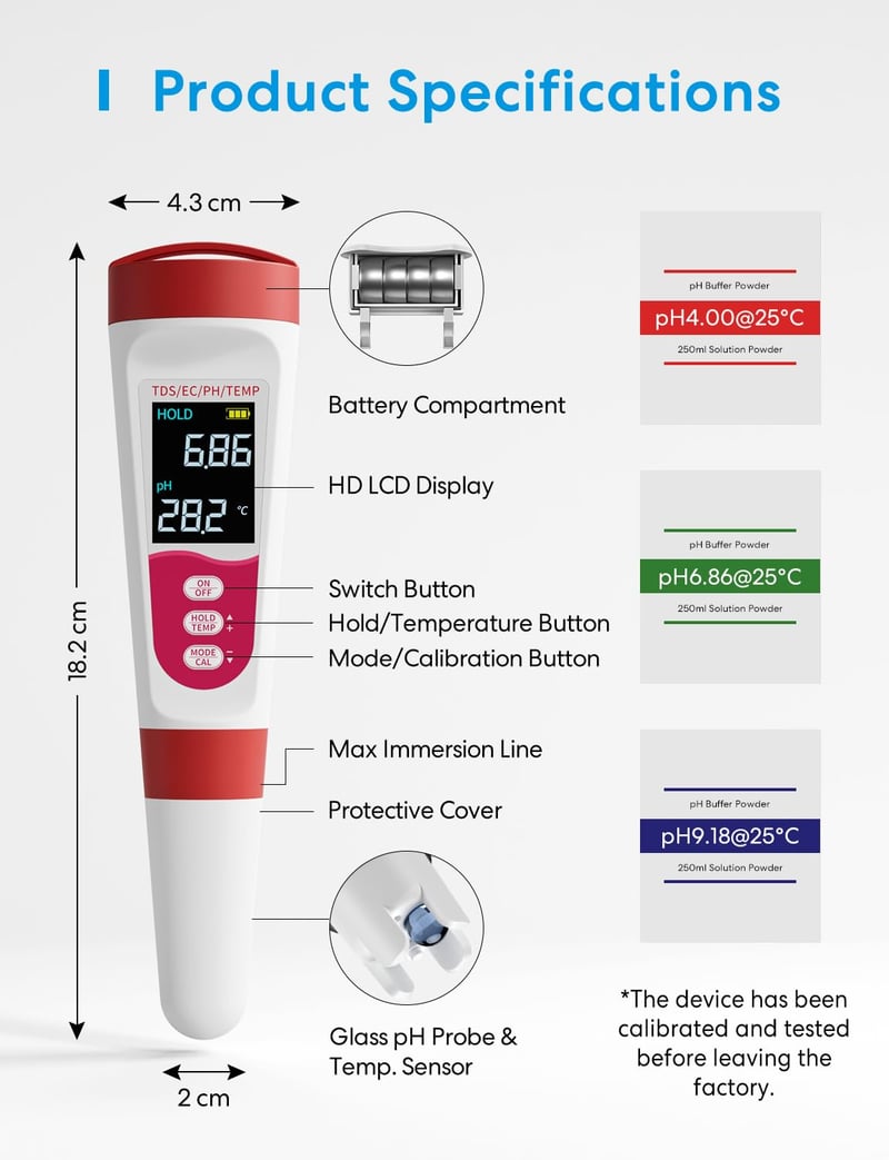 Flysocks 4 az 1-ben pH mérő, vízminőség teszter TDS/EC hőmérséklet LCD kijelzővel