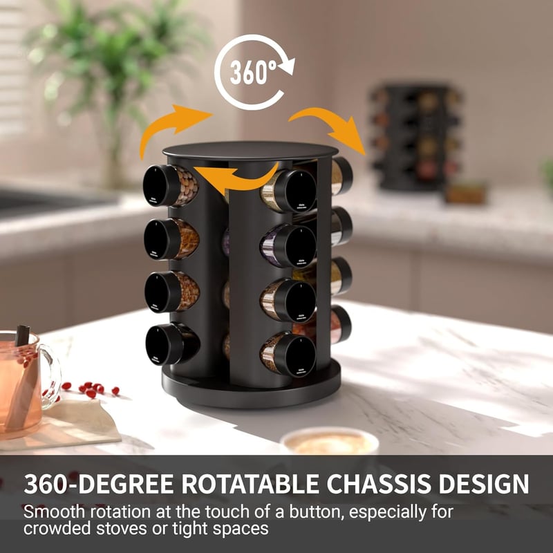FNLLC Forgó Fűszertartó 16 Üveggel, 360° Forgatható Rozsdamentes Fűszerkárusel