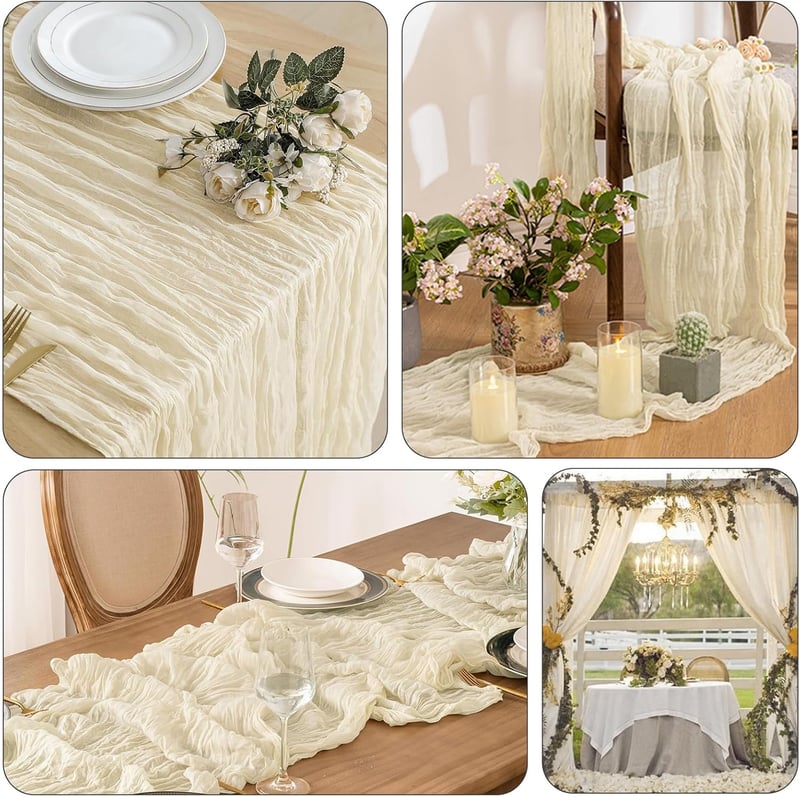 Foatcox Beige Cheesecloth Asztalfutó 300x90cm Boho Esküvői Dekoráció - 90 X 300 cm，1 Stück, Beige