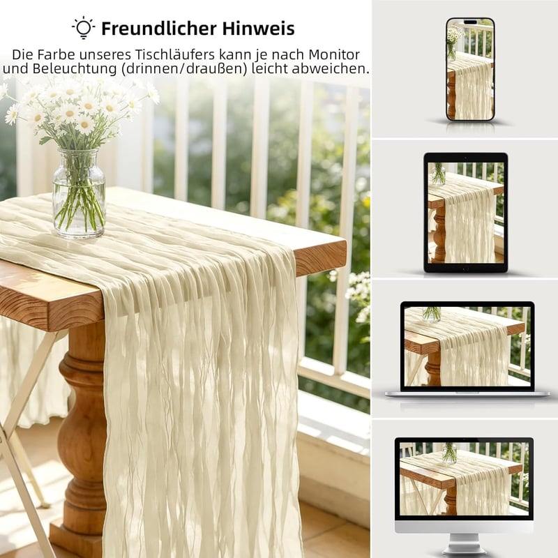 Foatcox Beige Cheesecloth Asztalfutó 300x90cm Boho Esküvői Dekoráció - 90 X 300 cm，1 Stück, Beige