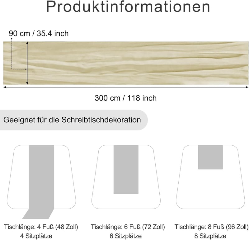 Foatcox Beige Cheesecloth Asztalfutó 300x90cm Boho Esküvői Dekoráció - 90 X 300 cm，1 Stück, Beige