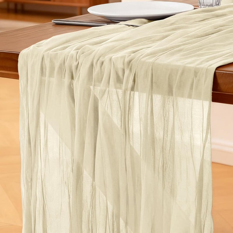 Foatcox Beige Cheesecloth Asztalfutó 300x90cm Boho Esküvői Dekoráció - 90 X 300 cm，1 Stück, Beige