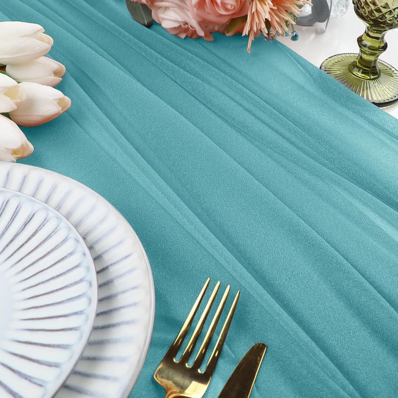 Foatcox kék-szürke chiffon asztali futó 77x300 cm esküvőhöz