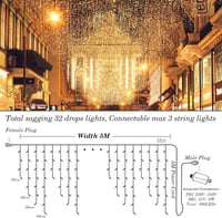 Fobaston 5m 200 LED-es Fényfüggöny Meleg Fehér 8 Program IP44 Vízálló Kültéri Beltéri 7