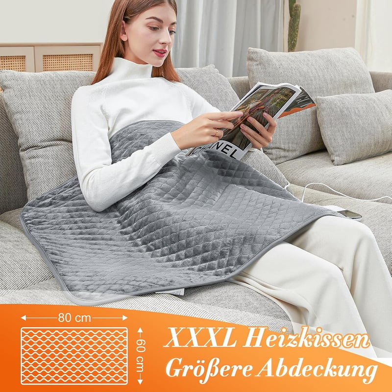 Focbeo XXXL Elektromos Melegítőpárna Automatikus Kikapcsolással, 80x60cm, 6 Hőfokozat, 4 Időzítő, Mosható, Túlmelegedés Elleni Védelemmel Há