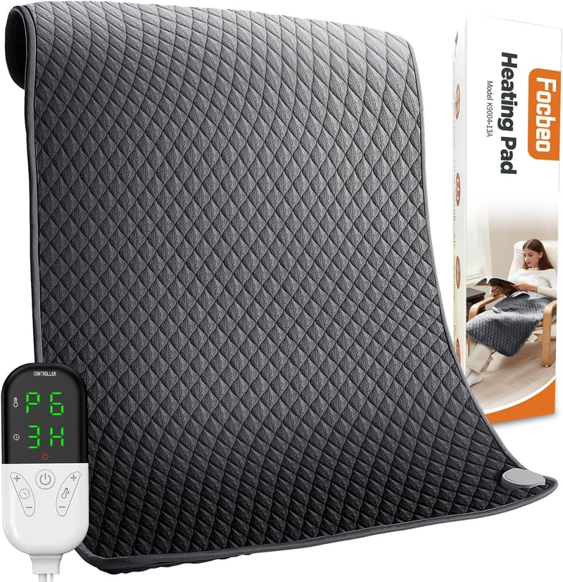 Focbeo XXXL Elektromos Melegítőpárna Automatikus Kikapcsolással, 80x60cm, 6 Hőfokozat, 4 Időzítő, Mosható, Túlmelegedés Elleni Védelemmel Há