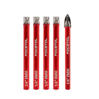 FOCSTOL Gyémánt Csempefúró Készlet - 5 db-os (4×6mm Gyémánt + 1×6mm Karbid) Kerámia, Porcelán, Márvány, Gránit és Kvarc Fúrásához 1