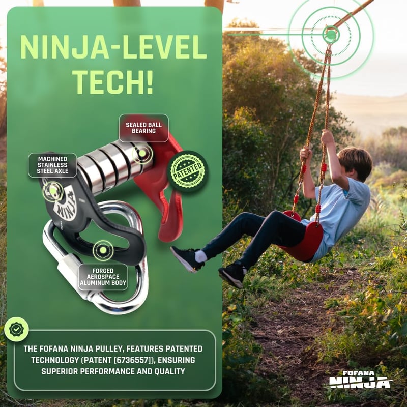 Fofana Ninja Slider 65 Ft Zipline Szett Gyerekeknek és Felnőtteknek Kertbe