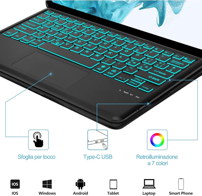 FOGARI Billentyűzet Védőtokkal Samsung Galaxy Tab S8 Plus S7 FE S7 Plus Tablet Klaviatúra Fekete 12.4 Hüvelyk