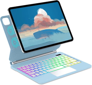 FOGARI iPad 10 (10,9") zaštitna maska s tipkovnicom QWERTZ, trackpadom, rotacijom od 360° i pozadinskim osvjetljenjem u 7 boja - crna